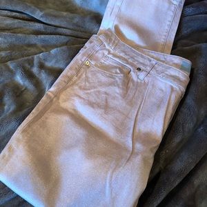 Peach and gold shimmer skinny ankle pants